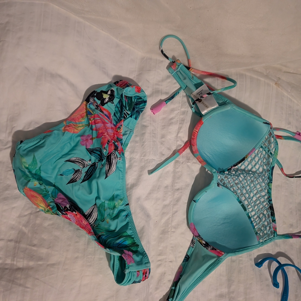Shade & Shore Turquoise Floral Bikini - Picture 2 of 4